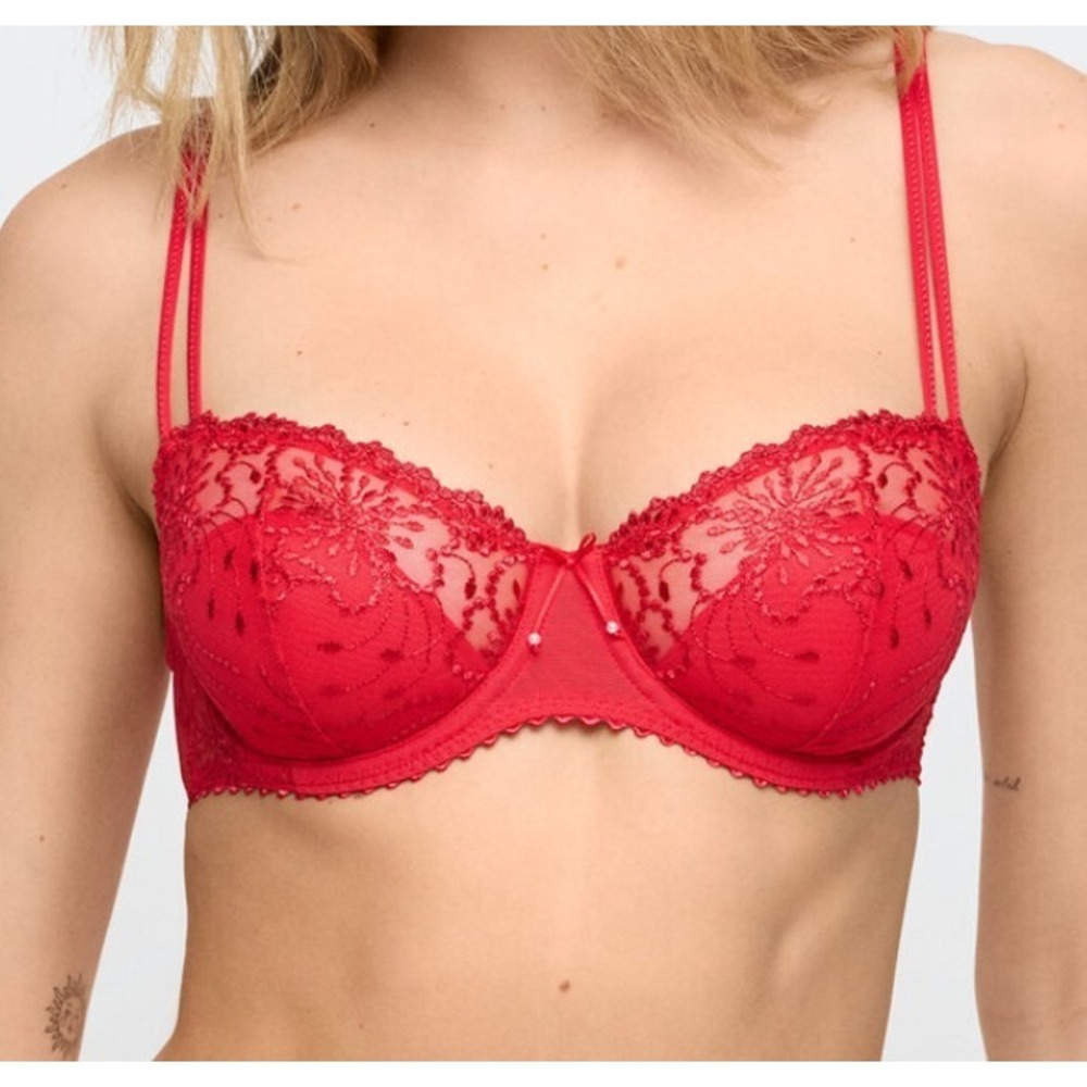 Marie Jo Jane Half Padded Balcony Bra Lingerie Red Embroidered‎ Size 34C